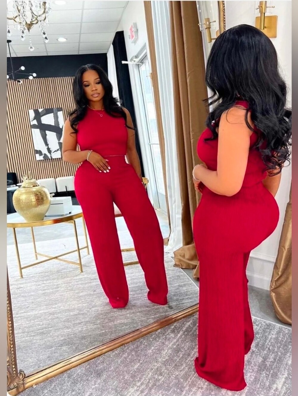 Classic Ribbed Sleeveless 2 Piece SET - Red